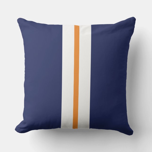 Sporty Navy Blue Slim Orange White Racing Stripes  Outdoor Pillow (Front)