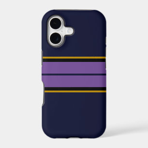 Sporty Navy Blue Twin Bold Purple Racing Stripes