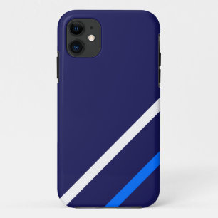 Sporty Navy Slim Bright Blue White Racing Stripes iPhone 11 Case
