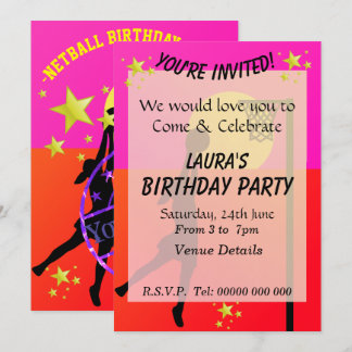Sporty Netball Themed Party Invitation