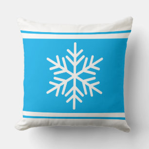 Sporty Nordic Snowflake Azure Blue White Stripes Throw Pillow