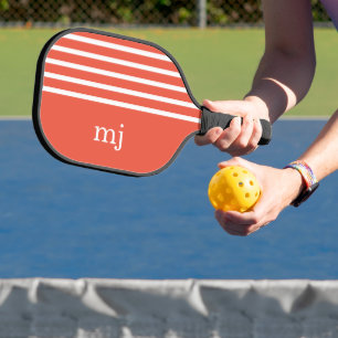 Sporty Orange and White Stripes with Monogram Pickleball Paddle