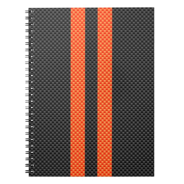 Sporty Orange Stripes Carbon Fibre Style Decor Notebook (Front)