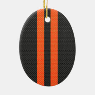 Sporty Orange Stripes Carbon Style Print Ceramic Ornament