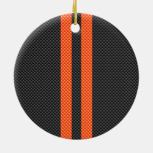 Sporty Orange Stripes Carbon Style Print Ceramic Ornament