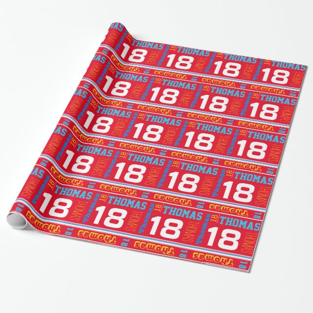 Sporty personalized name age 18th birthday wrap wrapping paper (Unrolled)