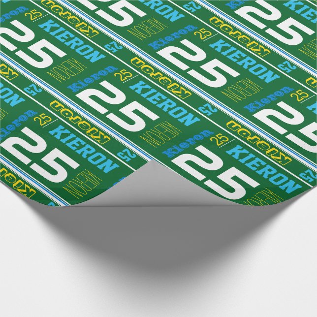 Sporty personalized name age green birthday wrap wrapping paper (Corner)