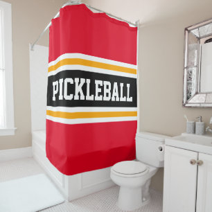 Sporty PICKLEBALL Bright Red Black Racing Stripes