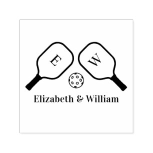 Sporty Pickleball Paddles Ball Couple Wedding Name Self-inking Stamp