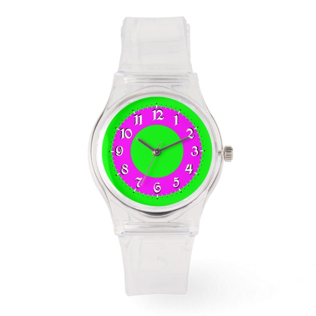Sporty Pink and Green Analogue Watch (Front)