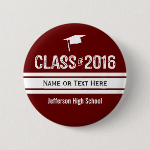 Sporty Prep Stripe Graduation Cap Class of 2016 2 Inch Round Button