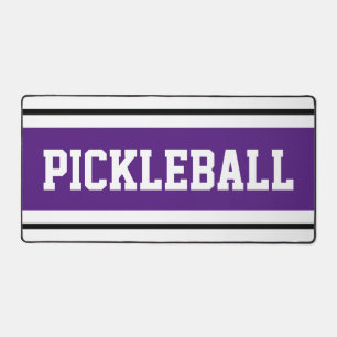 Sporty Purple Athletic Stripes PICKLEBALL Text  Desk Mat