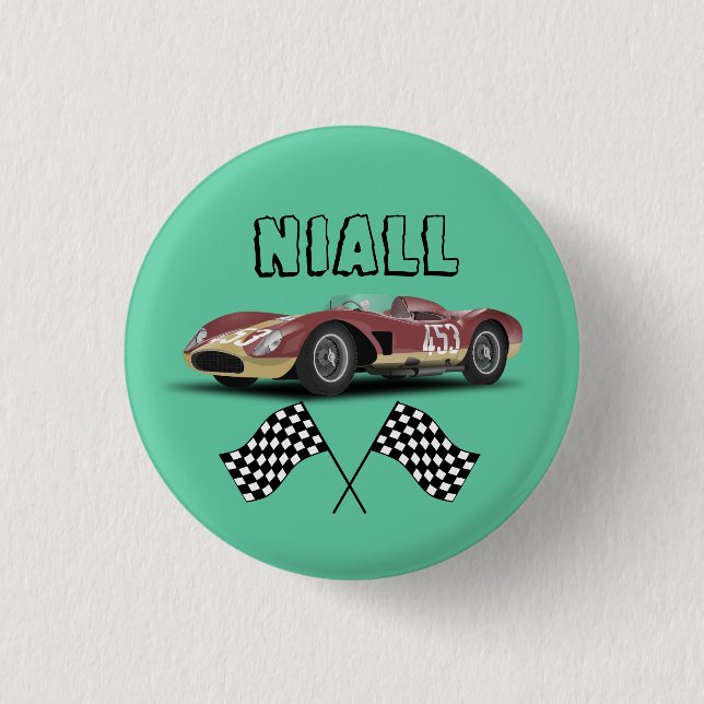 Sporty Race Car   1 Inch Round Button (Front)