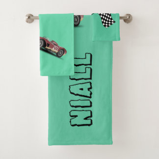 Sporty Race Car Personalized Bath Towel Set