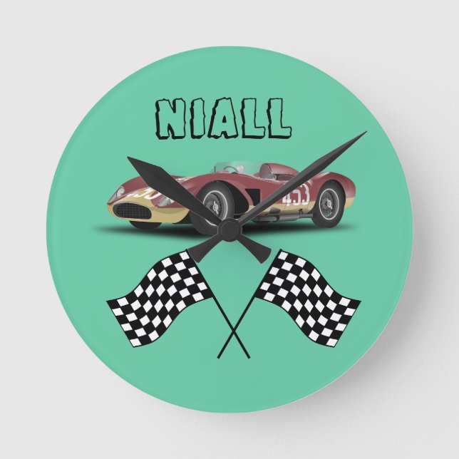 Sporty Race Car  Round Clock (Front)