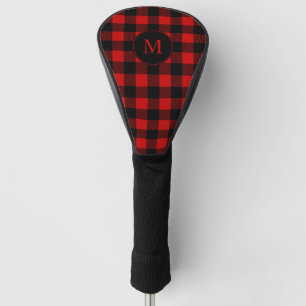 Sporty Red and Black Plaid with Monogram Golf Head Cover