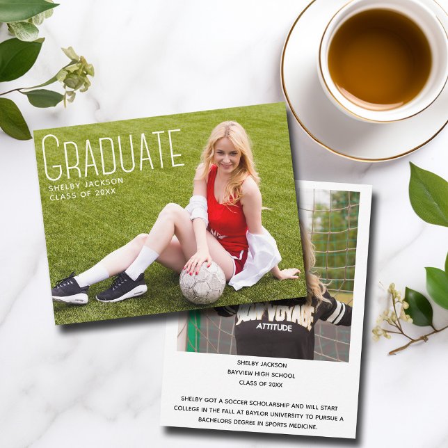 Sporty Script Overlay Graduate Photo Graduation Announcement (Creator Uploaded)