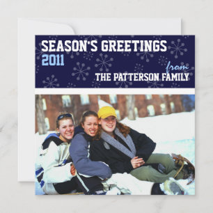 Sporty Seasons Greetings Holiday Photo Card Blue