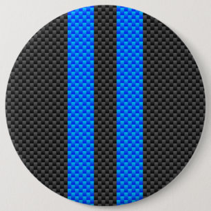 Sporty Sky Blue Carbon Fibre Style Racing Stripes 6 Inch Round Button