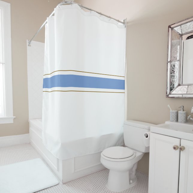 Sporty Soft Blue Brown Racing Stripes On White (In Situ)