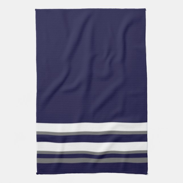 Sporty Stripes-Blue grey & white design Kitchen Towel (Vertical)