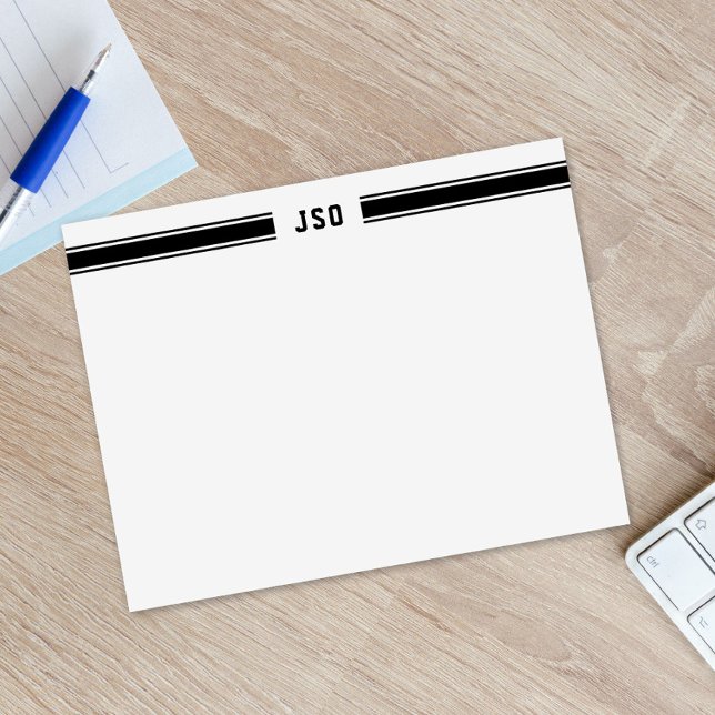Sporty Stripes Monogram Masculine Black & White Card (Creator Uploaded)