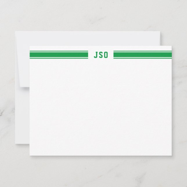 Sporty Stripes Monogram Masculine Green & White Card (Front)