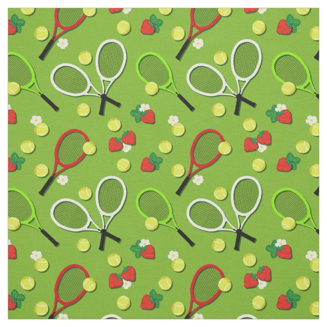 Sporty Tennis Balls and Rackets Pattern Fabric (Swatch)