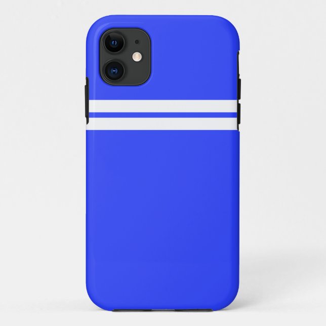 Sporty Twin White Racing Stripes On Royal Blue Case-Mate iPhone Case (Back)