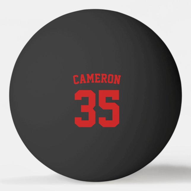 Sporty Varsity Style Personalized Name and Number Ping Pong Ball (Front)
