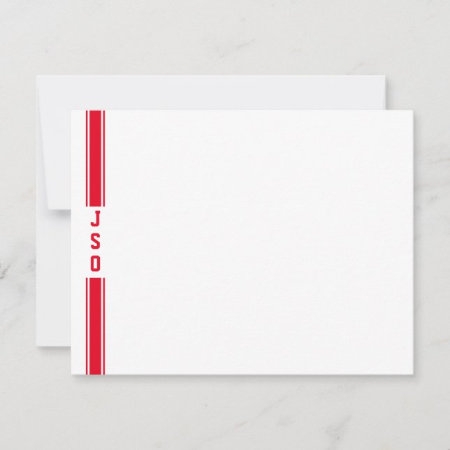 Sporty Vertical Stripes Monogram Red White Men's  Card (Front)