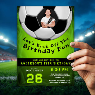 Sporty Vibrant Green Custom Photo Birthday  Invitation