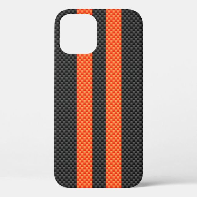 Sporty Vibrant Orange Stripes Carbon Fibre Style Case-Mate iPhone Case (Back)