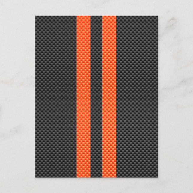 Sporty Vibrant Orange Stripes Carbon Fibre Style Postcard (Front)