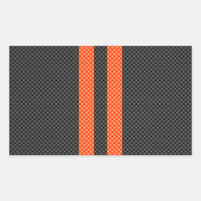 Sporty Vibrant Orange Stripes Carbon Fibre Style Sticker (Front)