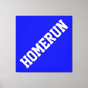 Sporty White Baseball HOMERUN Text On Bright Blue Canvas Print