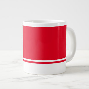 Sporty White Bottom Racing Stripes On Bright Red Large Coffee Mug