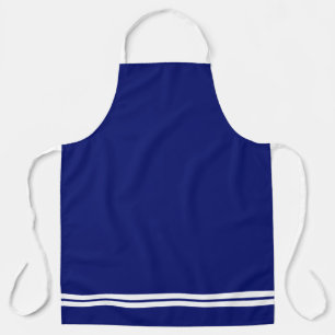 Sporty White Hem Racing Stripes On Navy Blue Apron