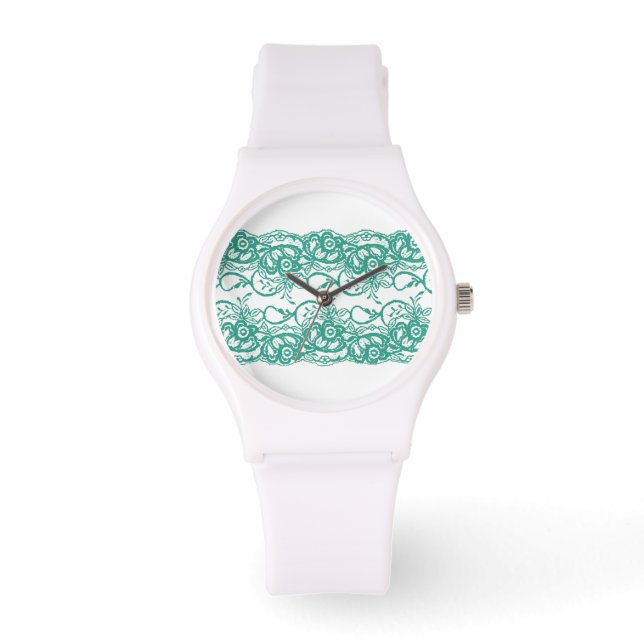 Sporty White Watch with Teal Lace Face (Front)