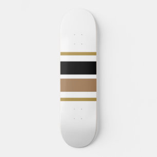 Sporty Wide Black Brown Racing Stripes On White Skateboard