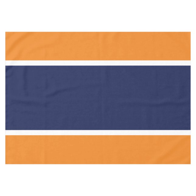 Sporty Wide Navy Blue White Stripes On Orange Tablecloth (Front (Horizontal))