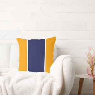 Sporty Wide Navy White Stripes On Golden Yellow Throw Pillow