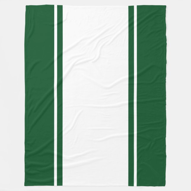 Sporty Wide White Bold Forest Green Racing Stripes Fleece Blanket (Front)