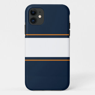Sporty Wide White Orange Navy Blue Racing Stripes  iPhone 11 Case