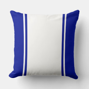Sporty Wide White Royal Navy Blue Racing Stripes Throw Pillow