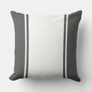 Sporty Wide White Vibrant Dark Grey Racing Stripes Outdoor Pillow