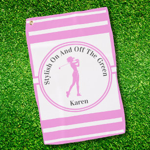 Sporty Woman Golfer Silhouette Standing Golf Tee Towel