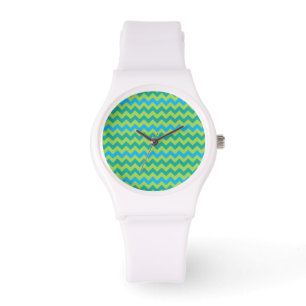 Sporty Wristwatch: Blue and Green Chevrons Watch
