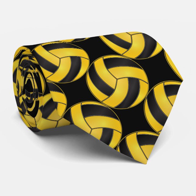 Sporty Yellow and Black Volleyball Tie (Rolled)