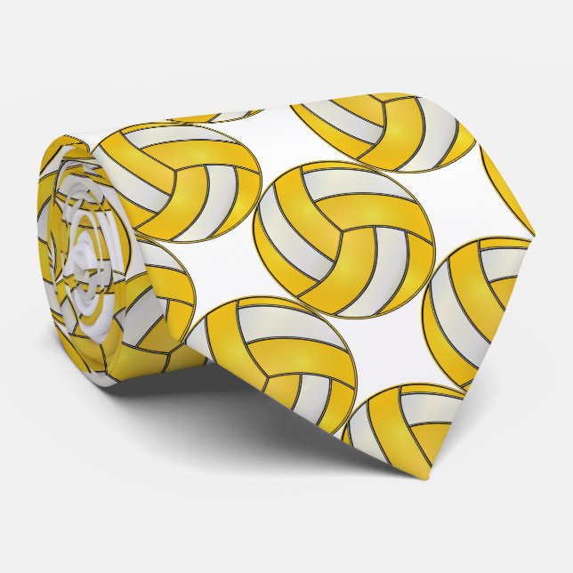 Sporty Yellow and White Volleyball Tie (Rolled)